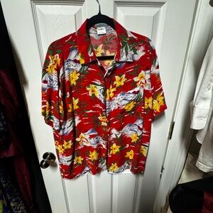 Men's Red Tropical Floral Button-Down Camp Shirt